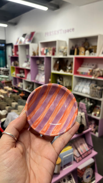 Bowl | Small Flat | pink and purple stripey