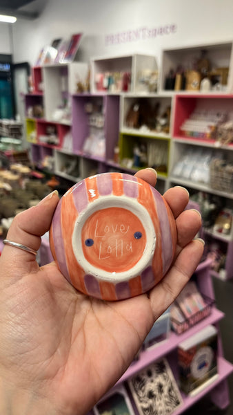 Bowl | Small Flat | pink and purple stripey