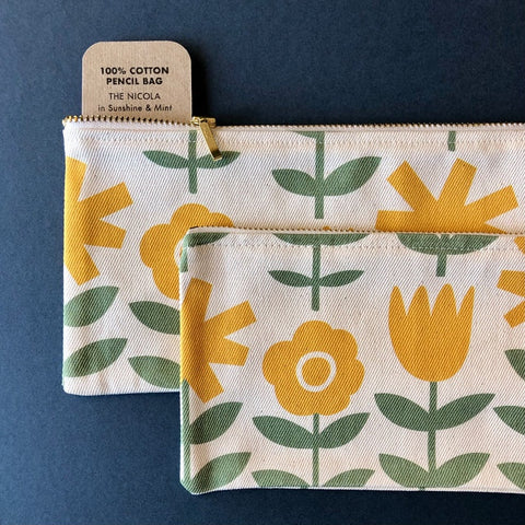 Pencil Bag Cotton (33cm) | Nicola in Sunshine Yellow & Mint