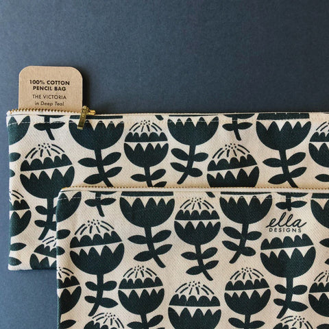Pencil Bag Cotton (33cm) | Victoria in Deep Teal