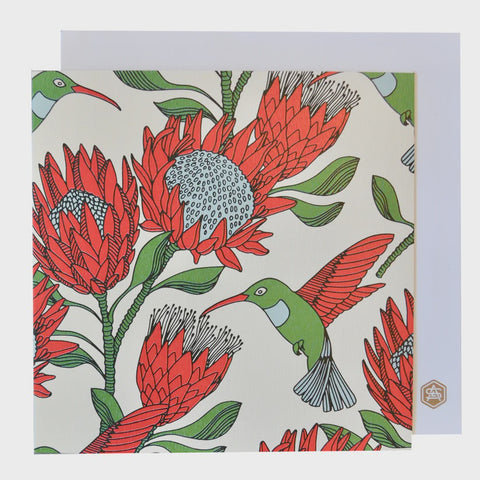 Notecards (Individual) / Protea (Red On White)