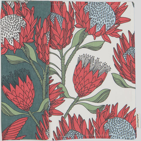 Fabric Placemats (Double Sided) / Protea (Red On Gunmetal)/ Protea (Red On White)