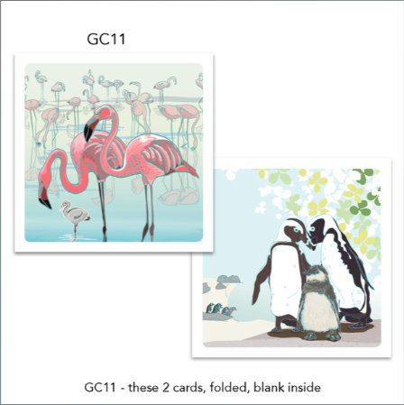 Greeting Cards (2 Pack) Flamingo, Penguin