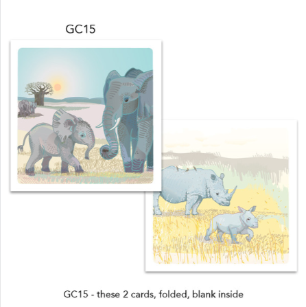 Greeting Cards (2 Pack) Elephant, Rhino