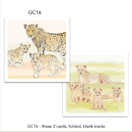 Greeting Cards (2 Pack) Leopard, Lion