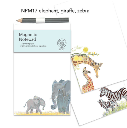Notepad Magnetic Elephant, Giraffe, Zebra