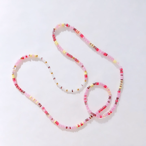 Necklace Beaded Long Pink