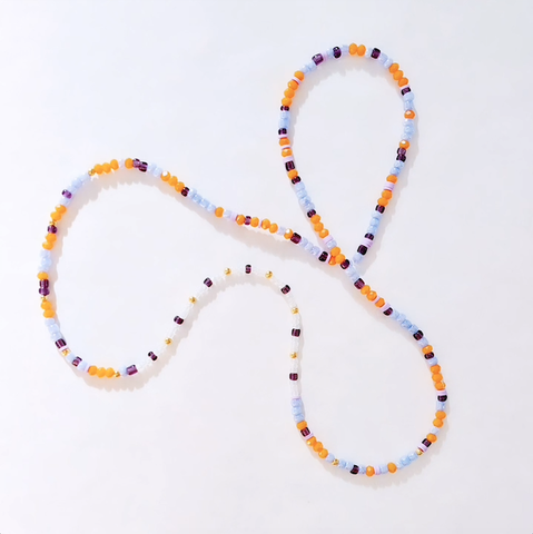 Necklace Beaded Long Purple