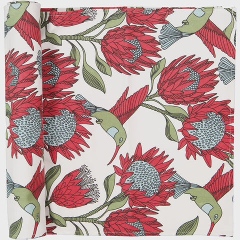 Table Runners (2.5M) / Protea (Red on White)