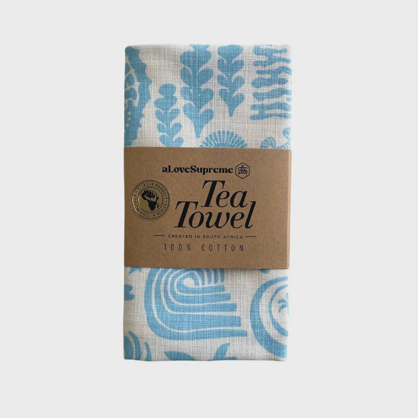 Tea Towels / Africa Deep (Light Blue on White)