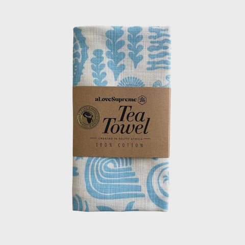 Tea Towels / Africa Deep (Light Blue on White)