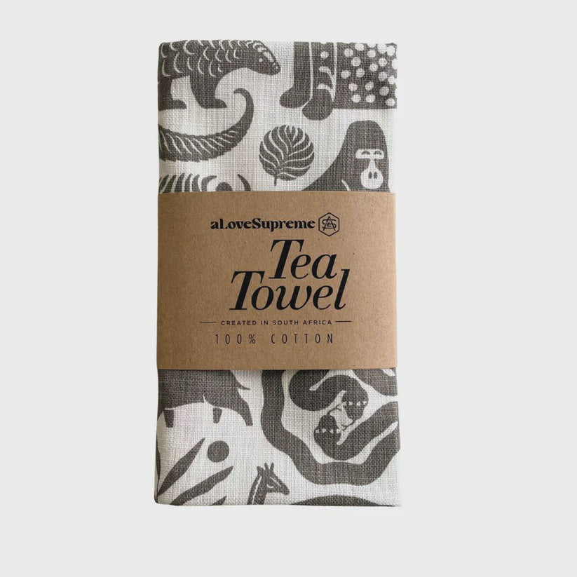 Tea Towels / Africa Untamed (Khaki on White)