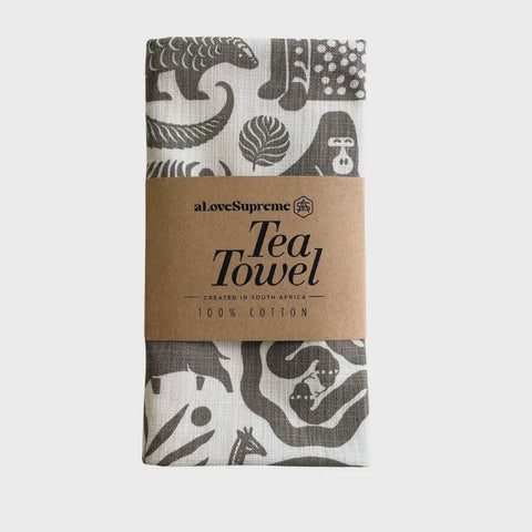 Tea Towels / Africa Untamed (Khaki on White)