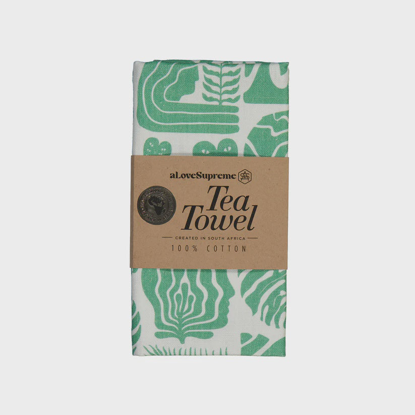 Tea Towels / Africa Roots (Green on White)