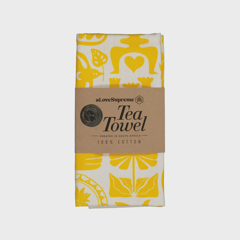 Tea Towels / Africa Roots (Yellow on White)