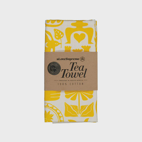 Tea Towels / Africa Roots (Yellow on White)