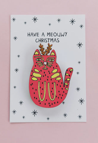 Card with Cat Magnet | Christmas | Red