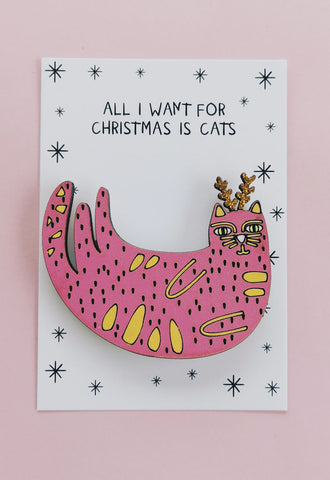 Card with Cat Magnet | Christmas | Pink