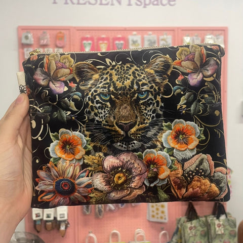 Cosmetic Bag | Velvet | Wild Cat Range | Leopard & Flowers 19