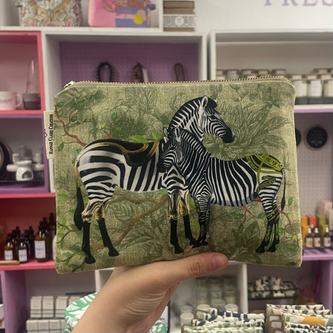Cosmetic Bag | Velvet | Untamed Range | Zebras On Green