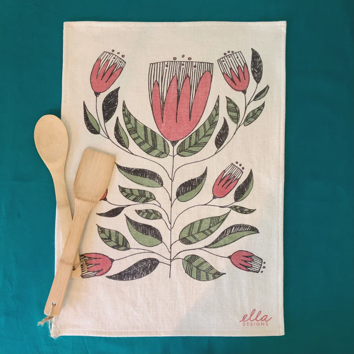 Tea Towel Cotton-Linen | Yda in Dusty Pink & Green