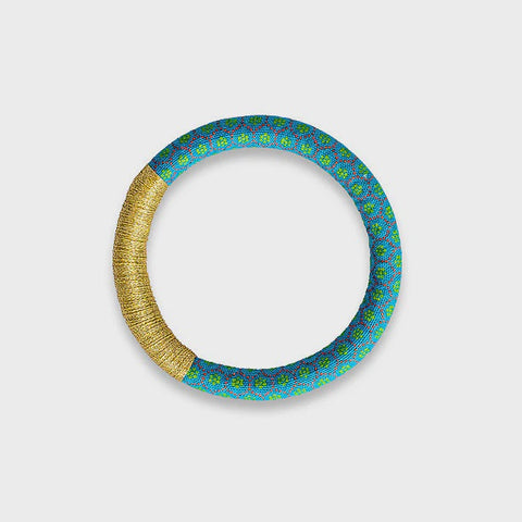 Luyolo Thread-Wrapped Thin Bracelet Turquoise Gold Small