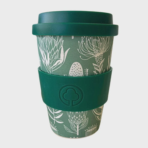 Eco Coffee Cups / Floral Kingdom (White On Sage)