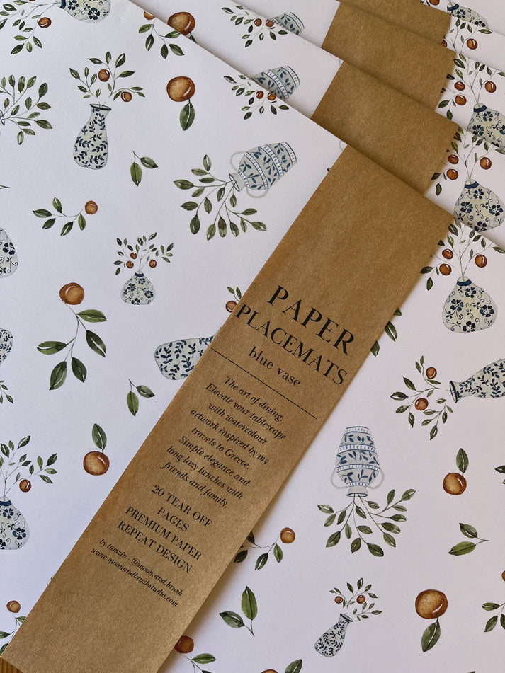 Paper Placemats Blue Vase