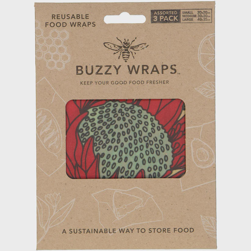 Buzzy Wraps (Gift Set) / Protea (Red On White)