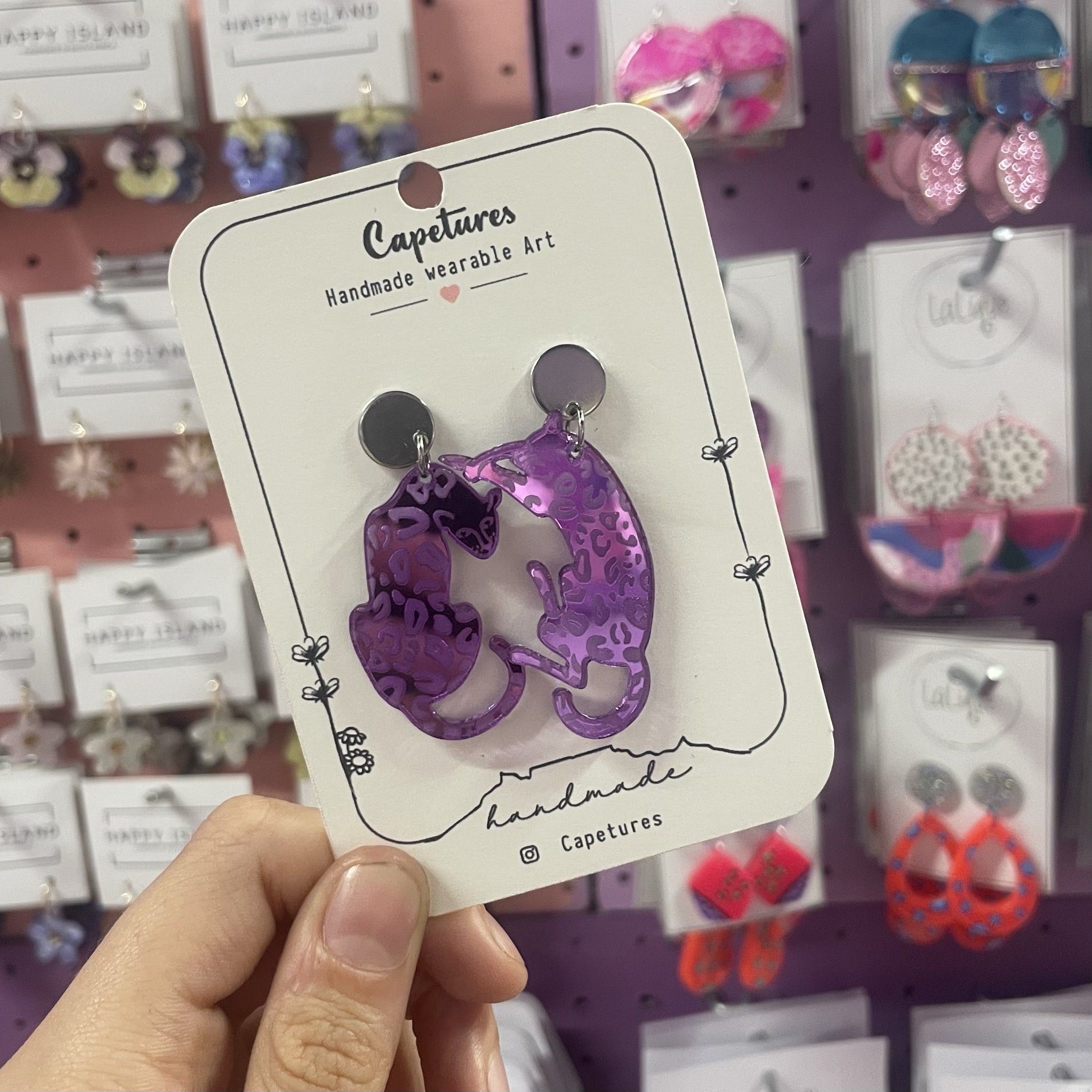 Earrings Dangle M Leopard In Purple Mirror/Neon Or