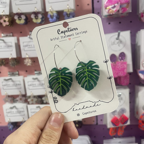 Earrings Dangle S Monstera Green