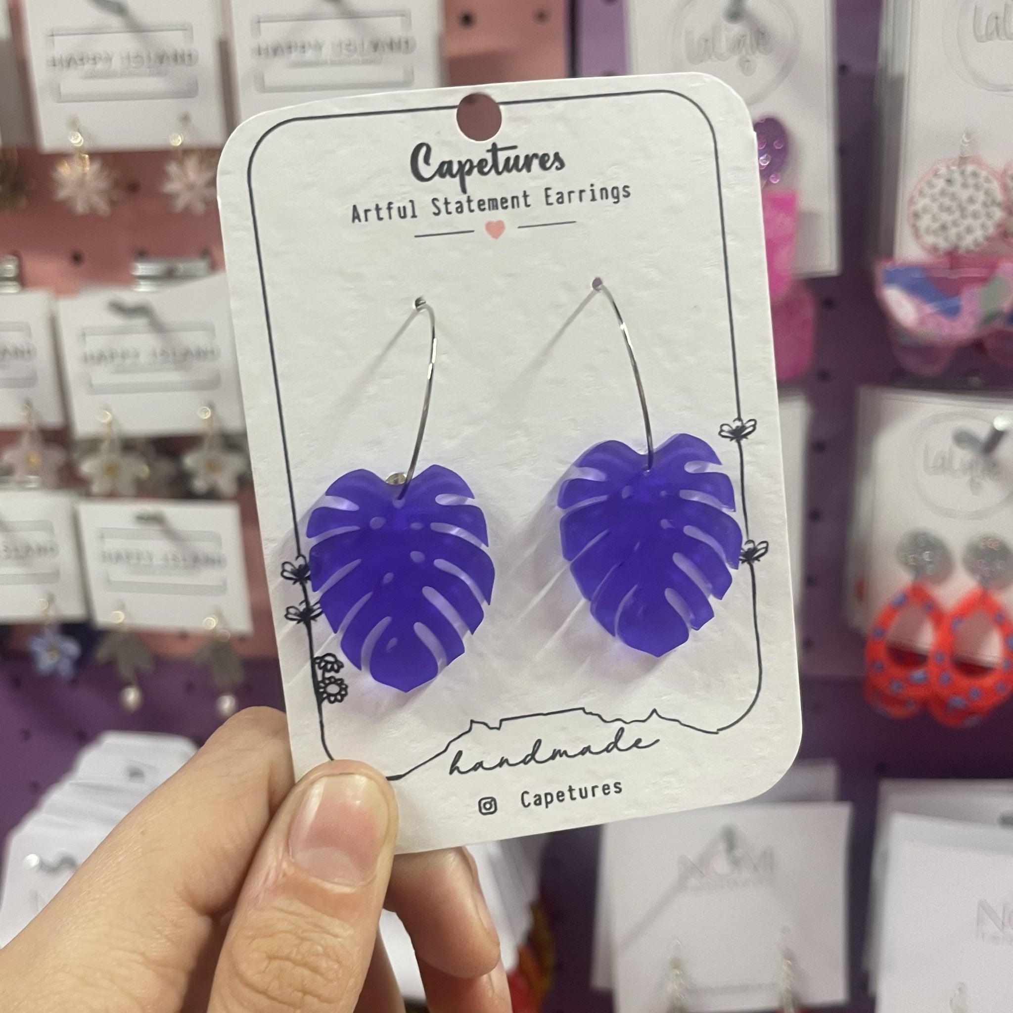 Earrings Dangle S Monstera Purple