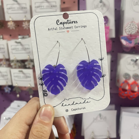 Earrings Dangle S Monstera Purple