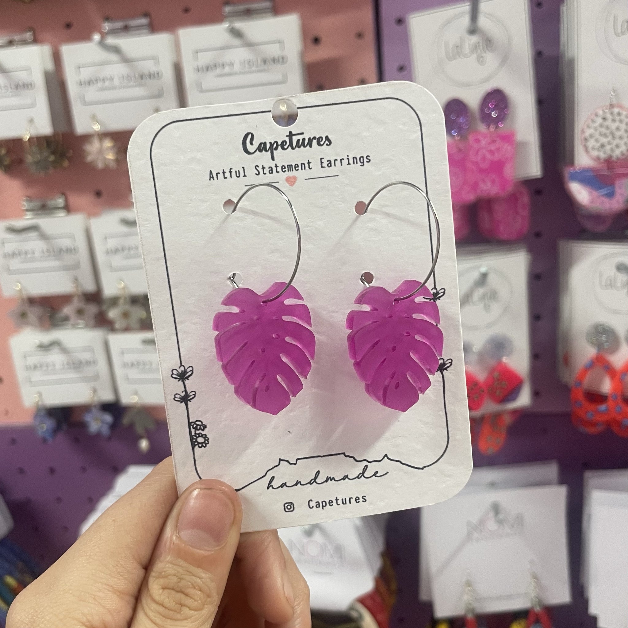 Earrings Dangle S Monstera Magneta