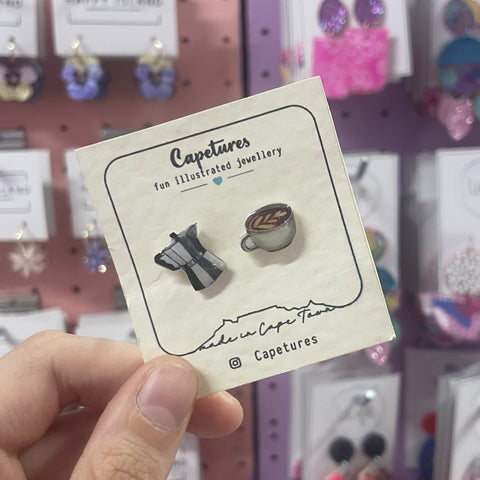 Earrings Studs Coffee Moka + Cup