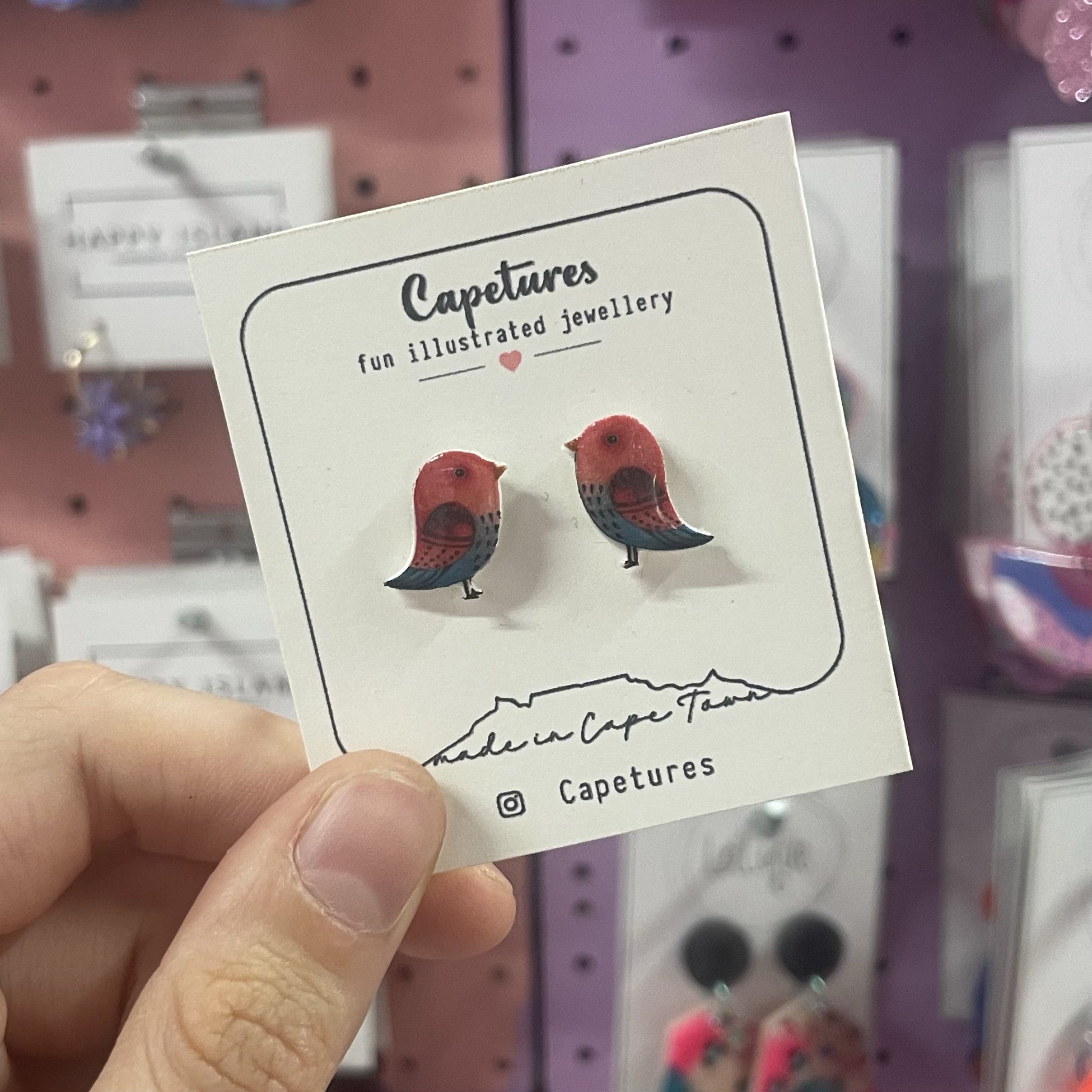 Earrings Studs Bird Red