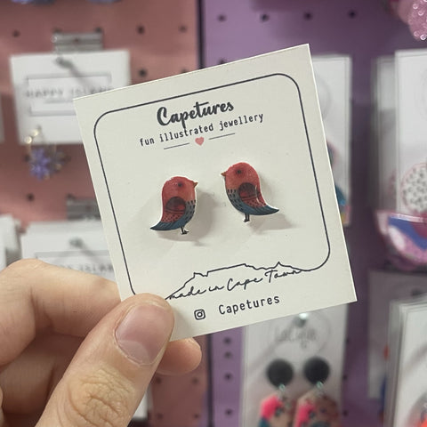 Earrings Studs Bird Red