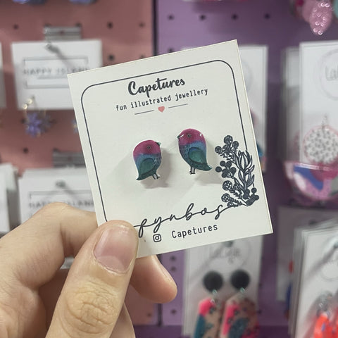 Earrings Studs Bird Pink