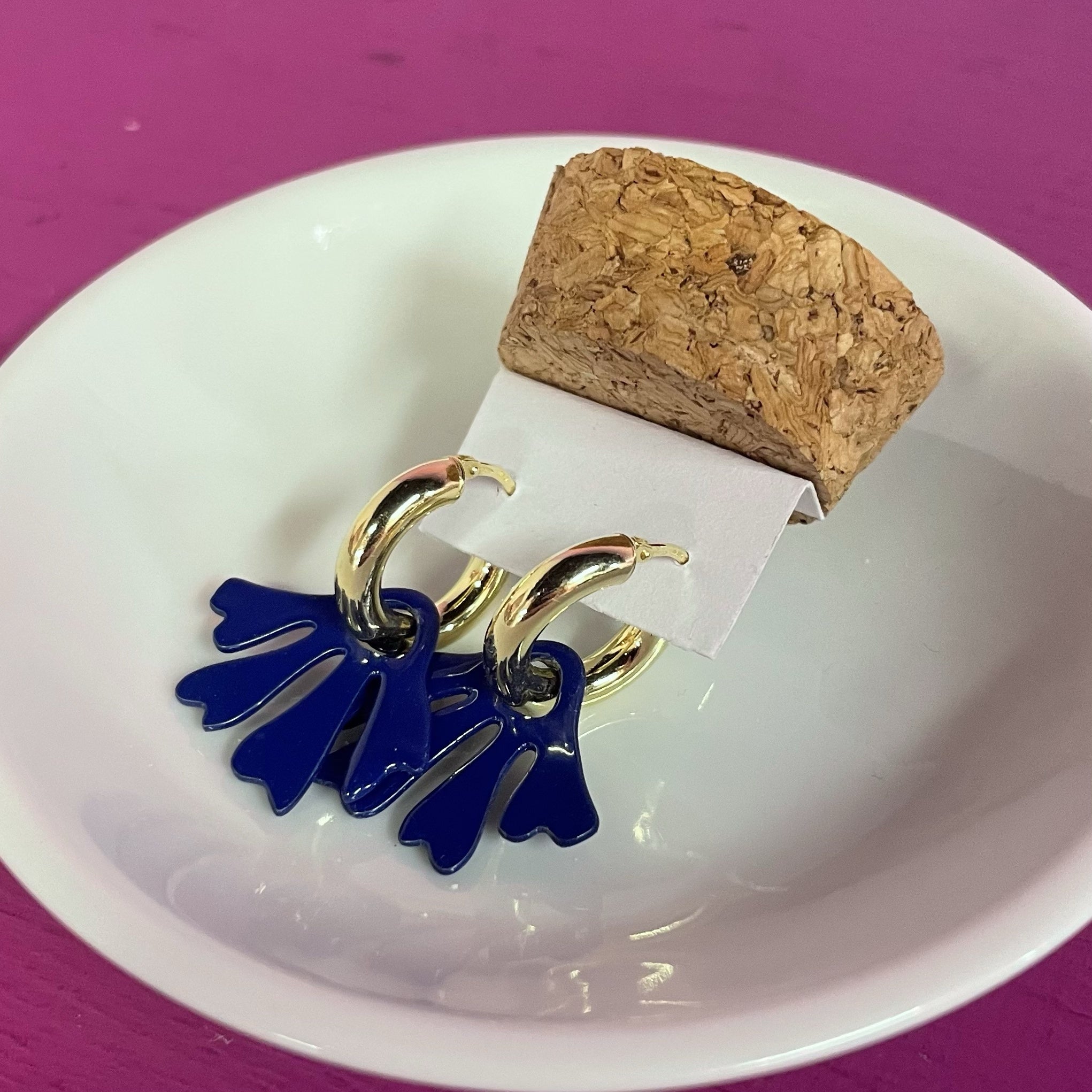 Hoops & Charm, Coral, Blue, Gold Plated