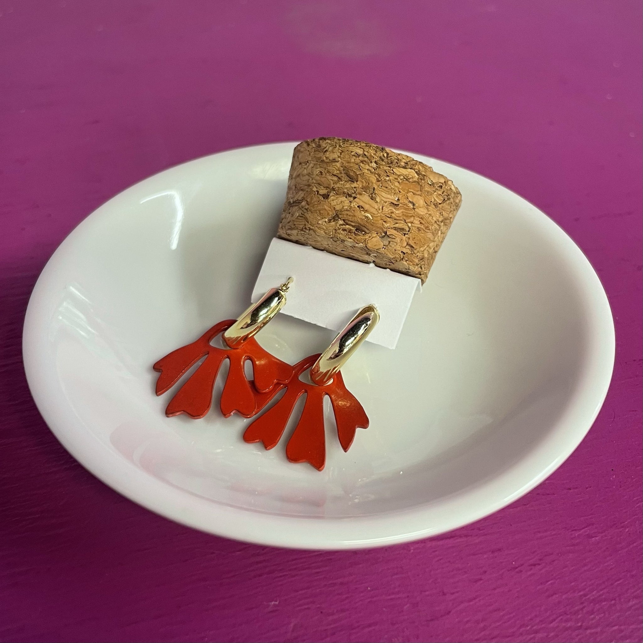 Hoops & Charm, Coral, Red, Gold Plated