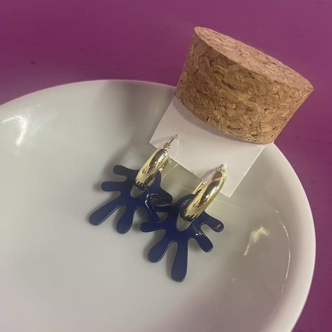 Hoops & Charm, Flower, Blue, Gold Plated