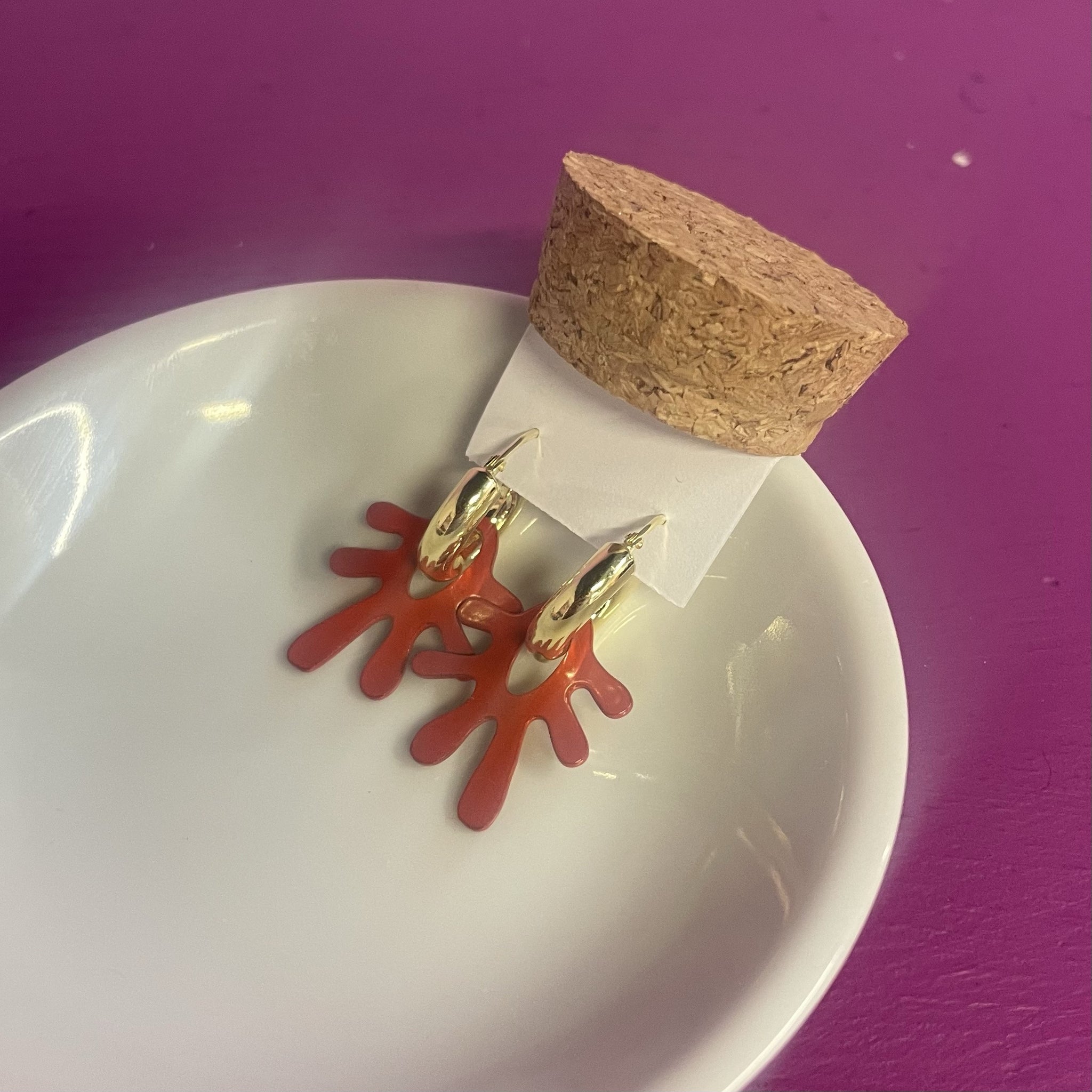 Hoops & Charm, Flower, Red, Gold Plated