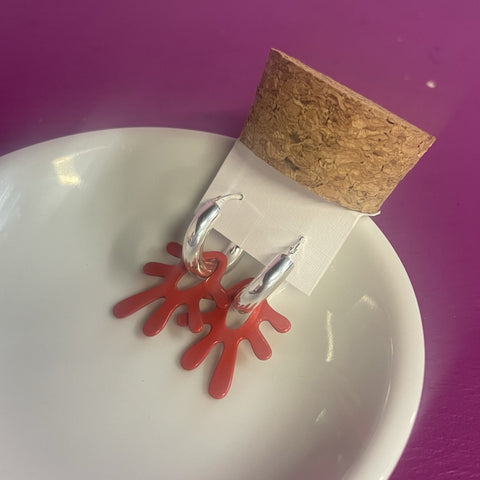 Hoops & Charm, Flower, Red, Silver