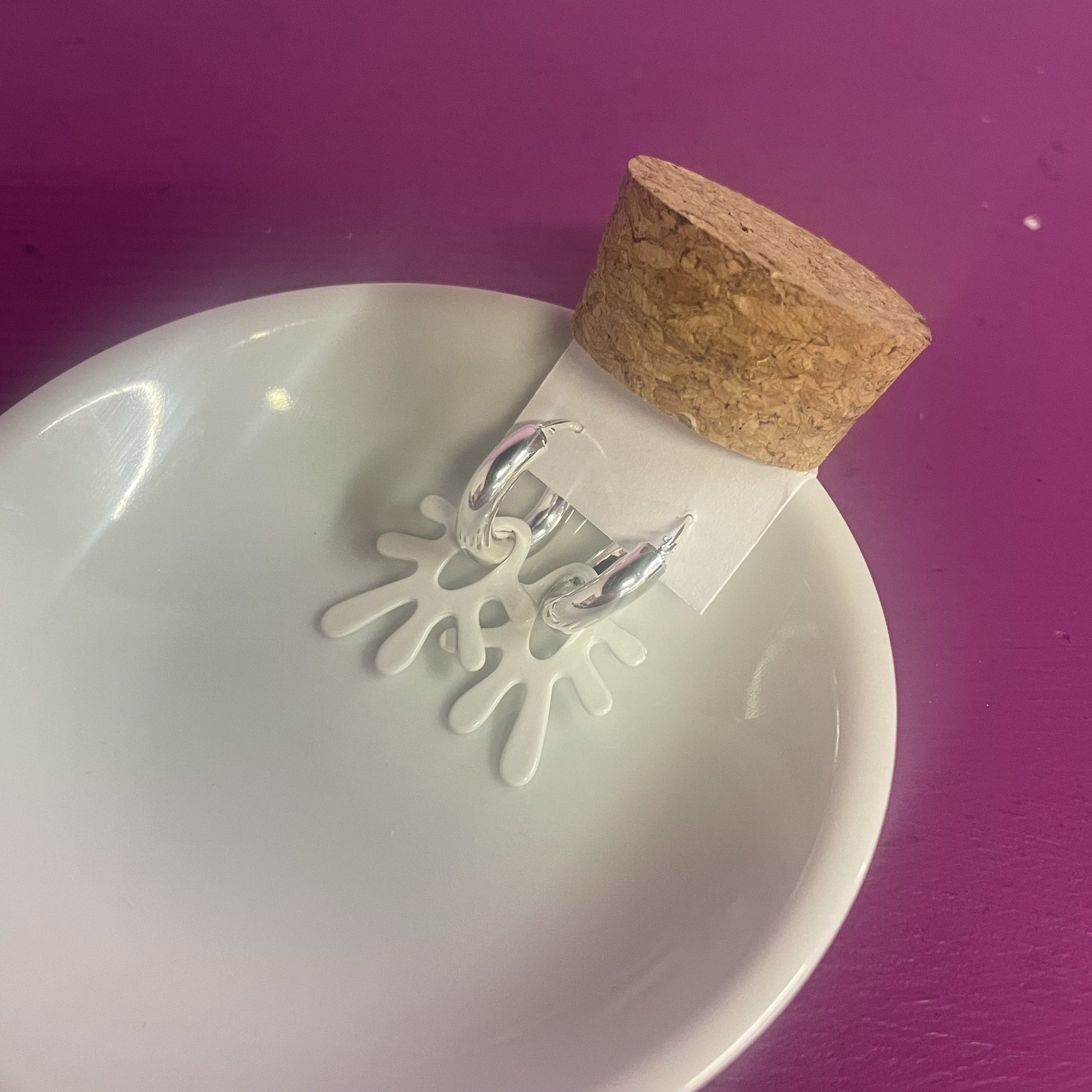 Hoops & Charm, Flower, White, Silver