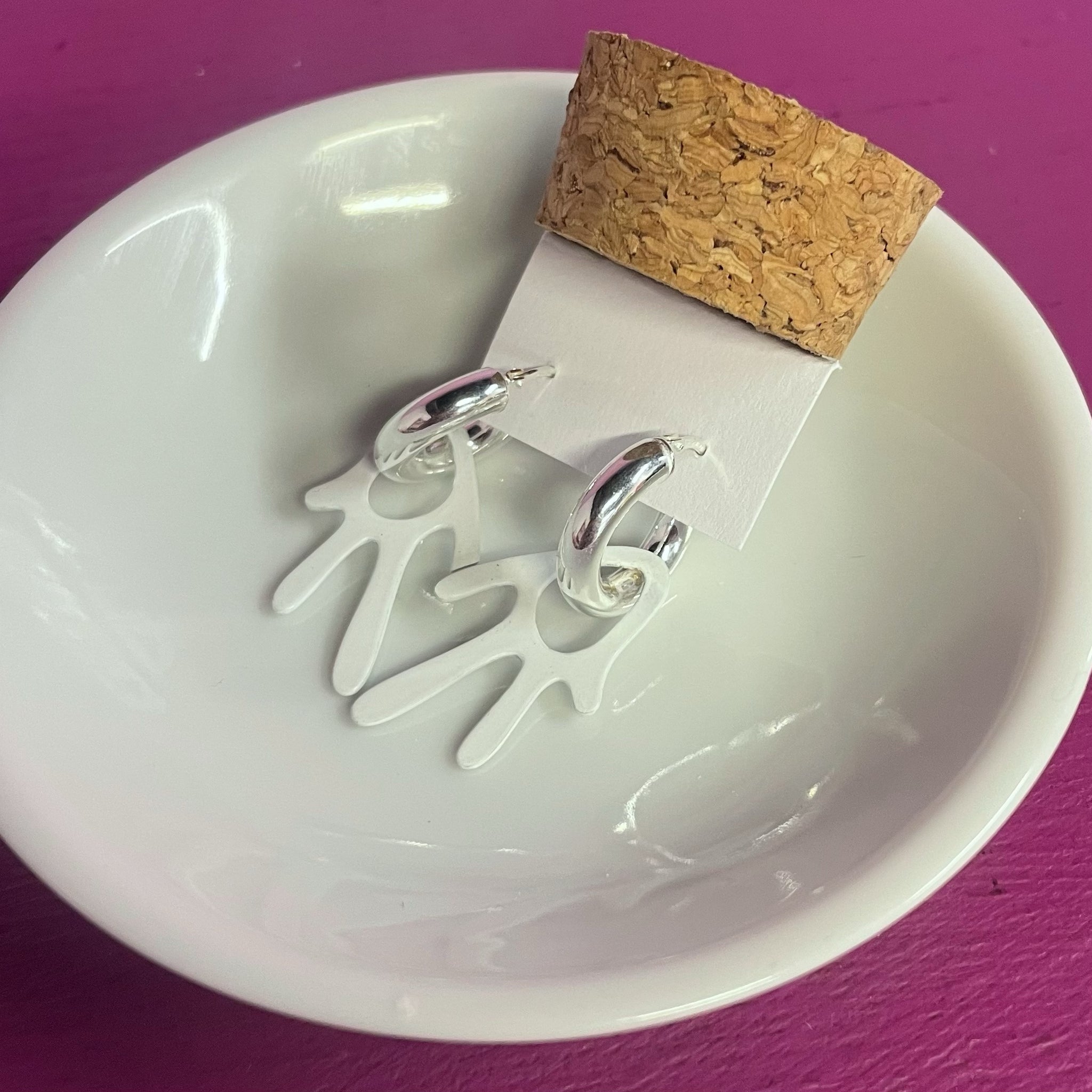 Hoops & Charm, Hand, White, Silver