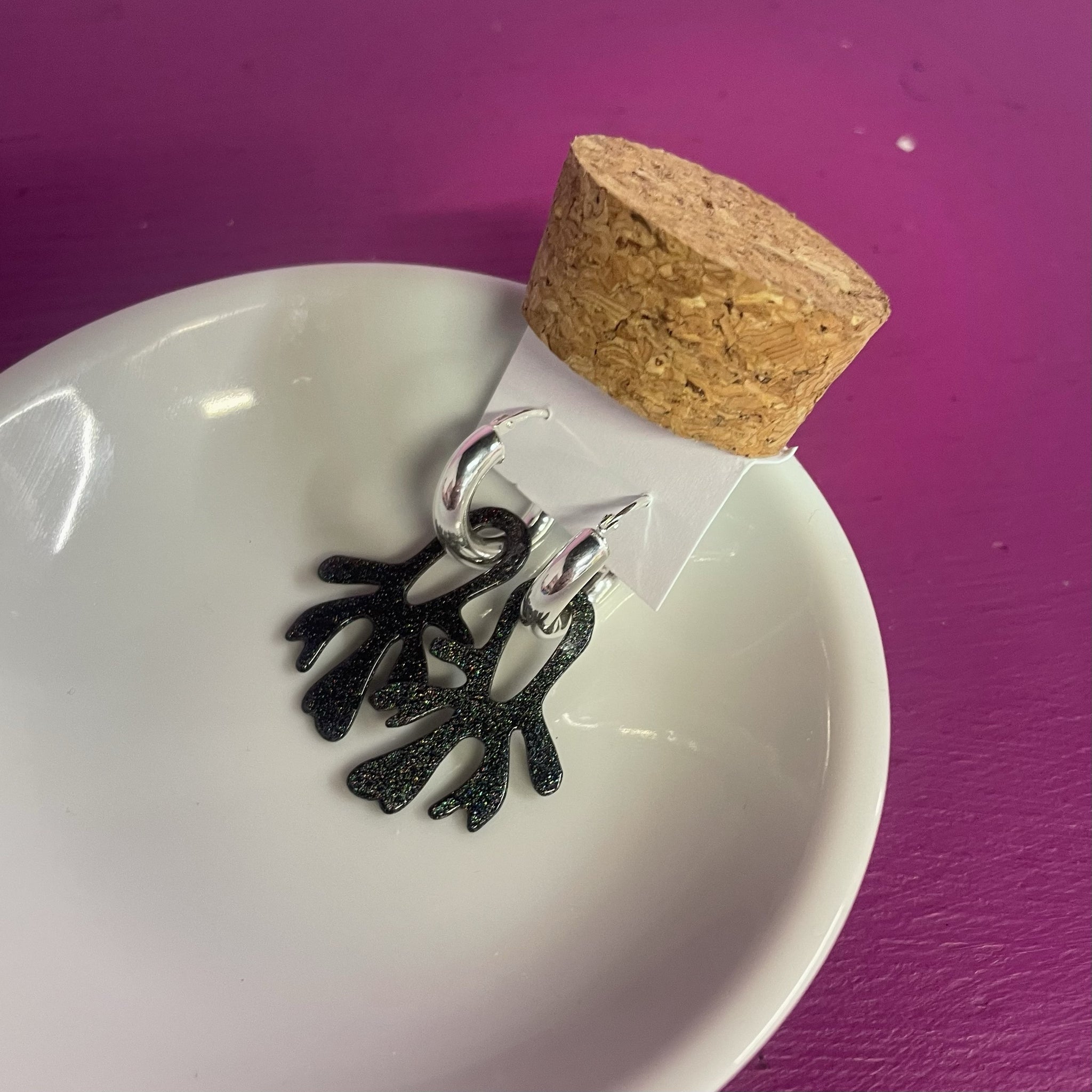 Hoops & Charm, Kelp, Black, Silver