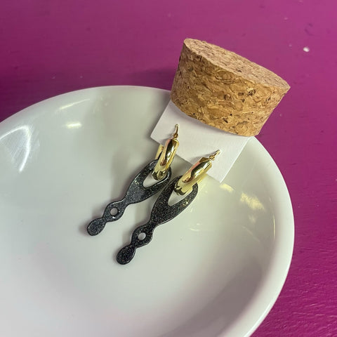 Hoops & Charm, Pipette, Black, Gold Plated