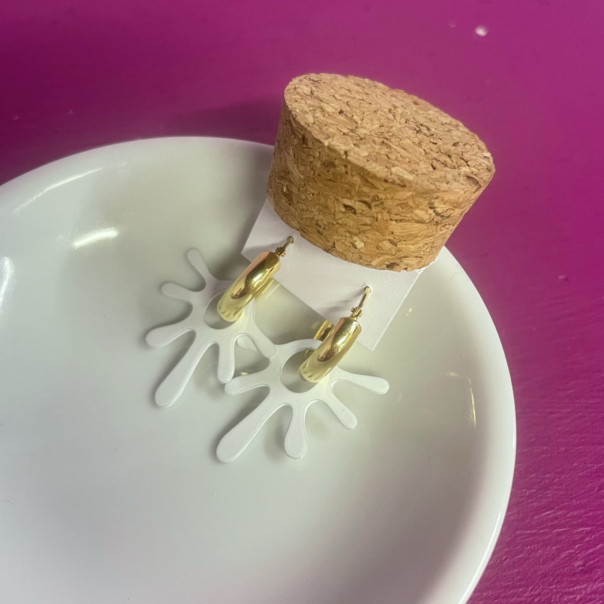 Hoops & Charm, White, Sun, Gold Plated