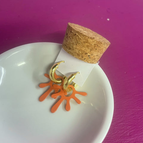 Hoops & Charm, Sun, Coral, Gold Plated