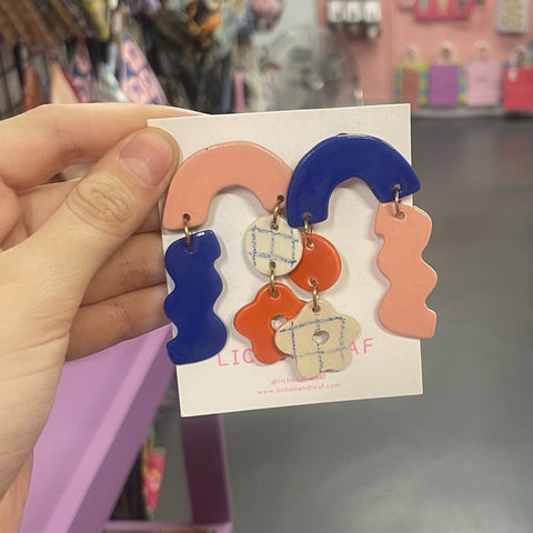 Earrings | Collage Drop | Pink & Blue & Orange